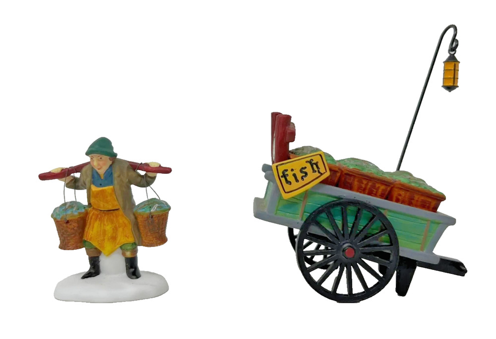 Department 56 Heritage Village Fishmonger & Cart Set of 2 Porcelain 1994